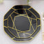 10-Pack Plastic 8" Octagon Dessert Plates in Black - Modern Disposable Salad/Appetizer Plates with Gold Geometric Design for Special Occasions & Celebrations