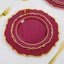 10-Pack Plastic 8" Round Dessert Plates in Burgundy with Gold Scalloped Rim - Disposable Appetizer/Salad Plates