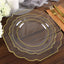 10-Pack Plastic Dessert Appetizer Plates in Clear Baroque Design with Scalloped Gold Rim - Heavy Duty Disposable Salad Plates 8"