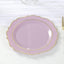 10-Pack Plastic 8" Round Dessert Plates in Lavender Lilac with Gold Scalloped Rim - Disposable Appetizer/Salad Plates