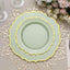 10-Pack Plastic 8" Round Dessert Plates in Sage Green with Gold Scalloped Rim - Disposable Appetizer/Salad Plates