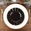 10-Pack Plastic 9" Round Dinner Plates in Black Ruffled Rim with Gold Edging - Sturdy Disposable Dinnerware