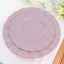 10-Pack Plastic 9" Round Dinner Plates in Lavender Lilac Ruffled Rim with Gold Edging - Sturdy Disposable Dinnerware