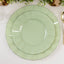 10-Pack Plastic 9" Round Dinner Plates in Sage Green Ruffled Rim with Gold Edging - Sturdy Disposable Dinnerware