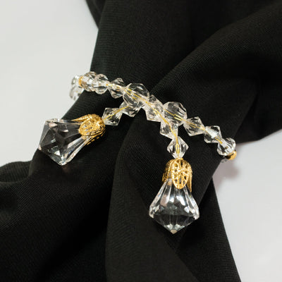 10 Pack Clear Crystal Beaded Napkin Rings with Gold Accents 10’’ Elegant Decorative Table Accessories and Sash Holders