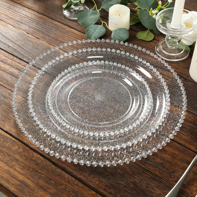 10-Pack Clear Silver Glittered Plastic Dessert Plates â€“ 8’’ Round with Beaded Rim Disposable for Parties & Events