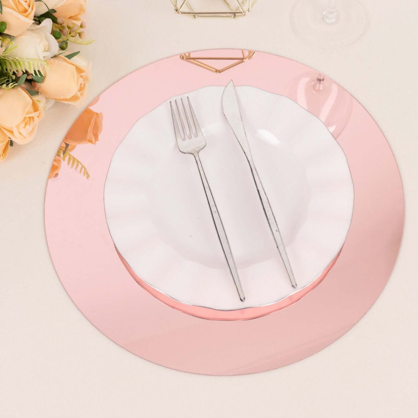 10-Pack Dining Plate Chargers Decorative Acrylic Mirror Rose Gold Round - Lightweight Event Display 13"