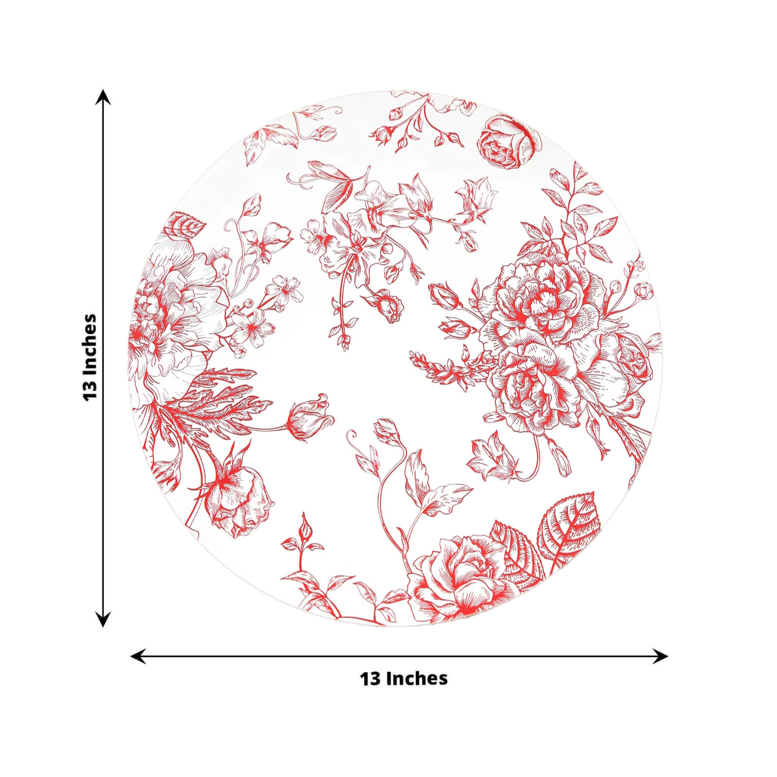 10-Pack Disposable Table Placemats in French Toile Print 13’’ in Matte White/Red - Chic Floral Cardboard Placemats