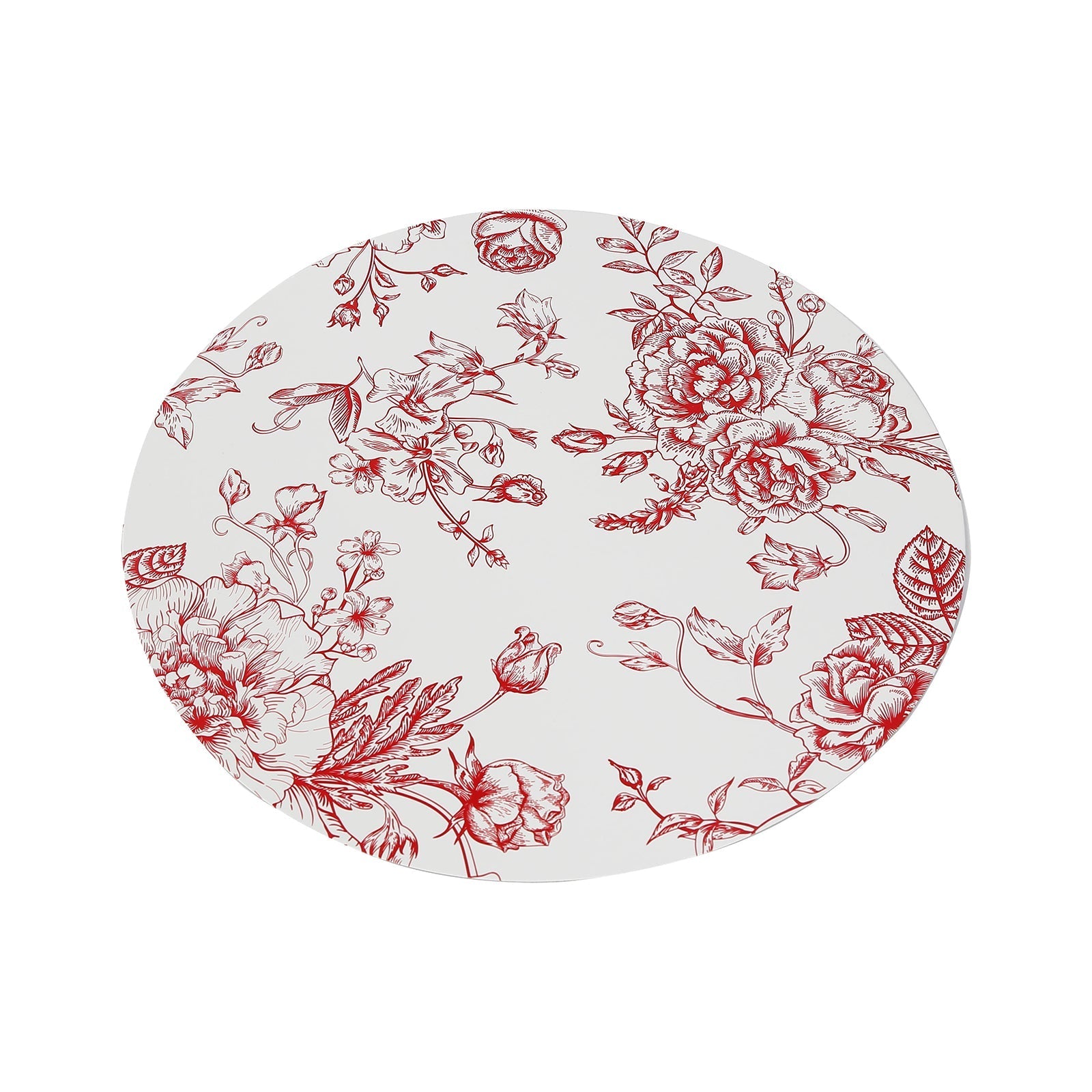 10-Pack Disposable Table Placemats in French Toile Print 13’’ in Matte White/Red - Chic Floral Cardboard Placemats