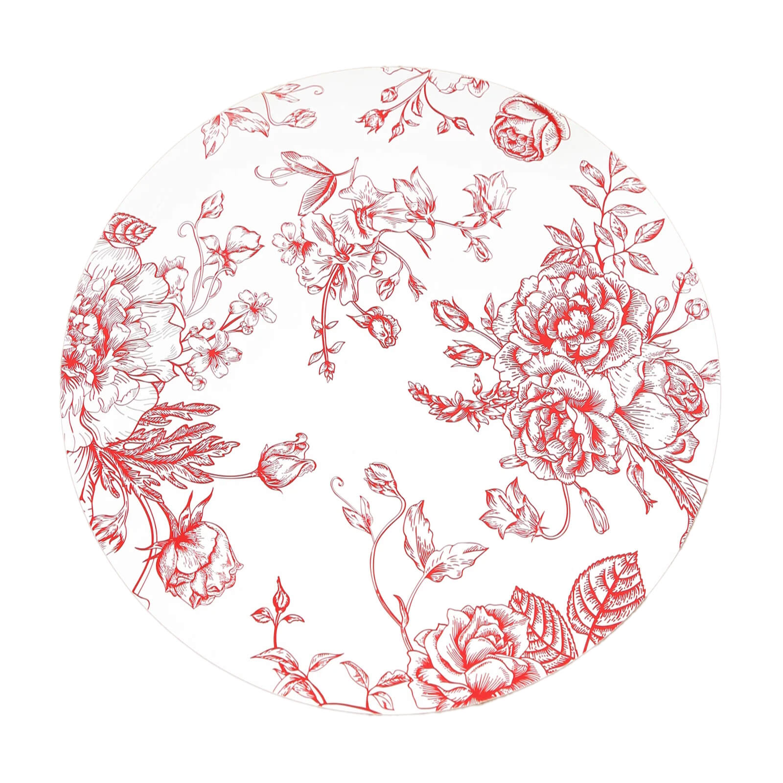 10-Pack Disposable Table Placemats in French Toile Print 13’’ in Matte White/Red - Chic Floral Cardboard Placemats