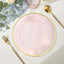 10-Pack Economy Plastic Round Charger Plates 12" in Transparent Blush with Wide Gold Rim, Decorative Dinner Party Serving Plates