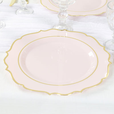 10-Pack Economy Plastic Round Charger Plates 13’’ in Blush with Gold Scalloped Rim Decorative Dinner Party Serving