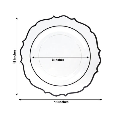 10-Pack Economy Plastic Round Charger Plates 13’’ in Clear with Black Scalloped Rim Decorative Dinner Party Serving