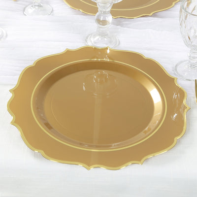 10-Pack Economy Plastic Round Charger Plates 13’’ in Gold with Scalloped Rim Decorative Dinner Party Serving Plates