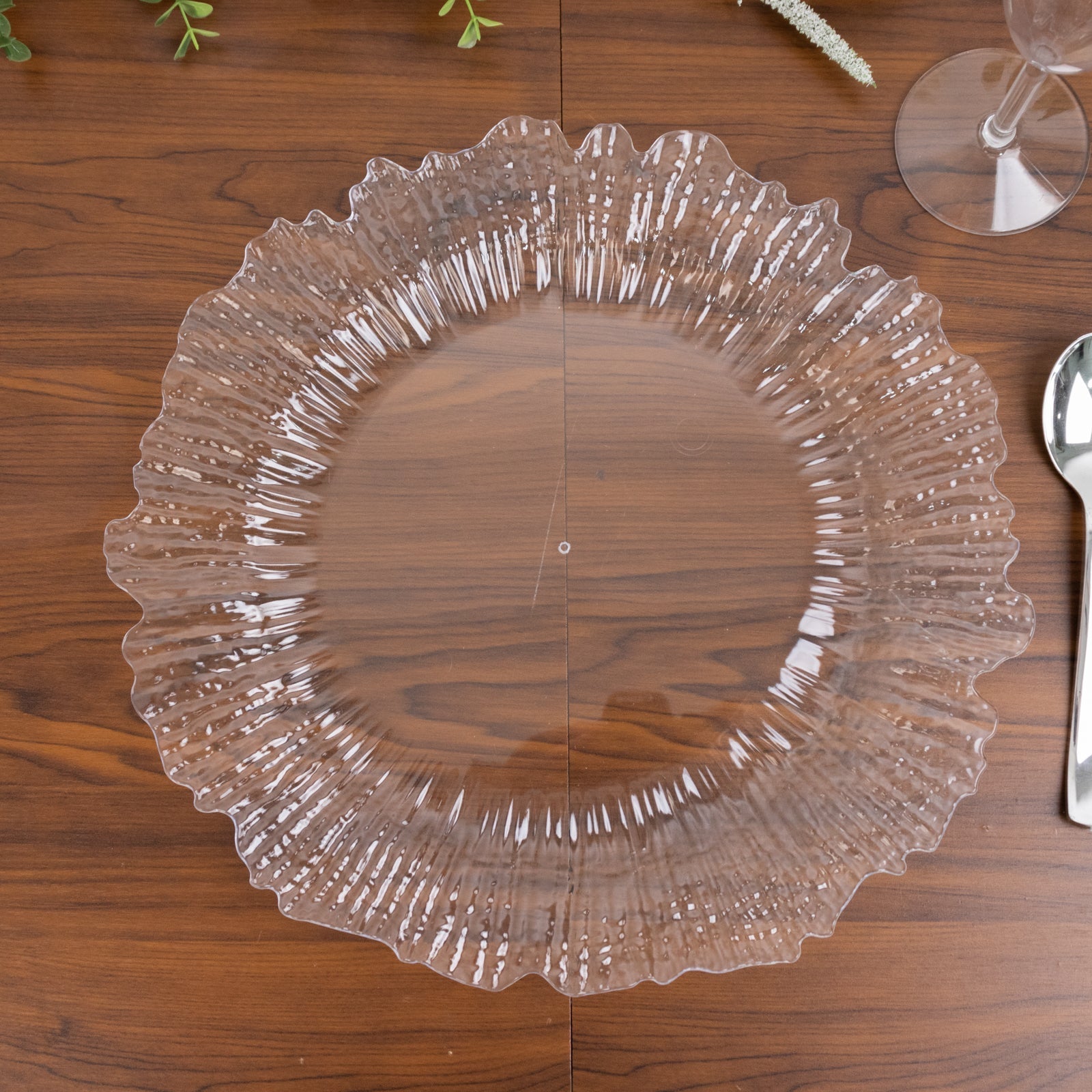 10 Pack Economy Reef Plastic Charger Plates â€“ 13’’ Clear Dinner Plate Chargers for Weddings Parties & Catering