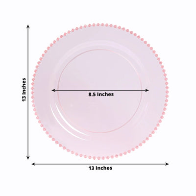 10-Pack Economy Round Plastic Charger Plates 13’’ in Transparent Blush with Beaded Rim Stylish Dinner Party Serving