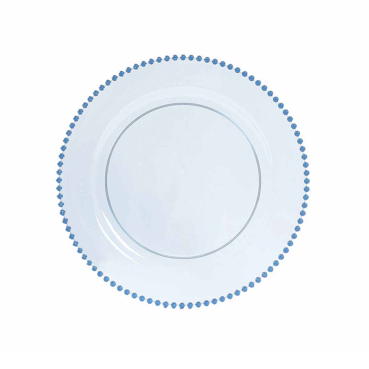 10-Pack Economy Round Plastic Charger Plates 13’’ in Transparent Dusty Blue with Beaded Rim Stylish Dinner Party
