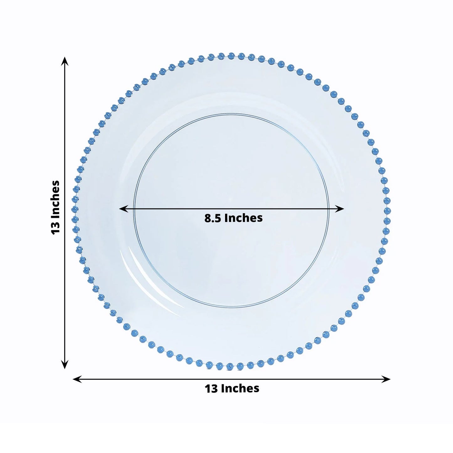 10-Pack Economy Round Plastic Charger Plates 13’’ in Transparent Dusty Blue with Beaded Rim Stylish Dinner Party
