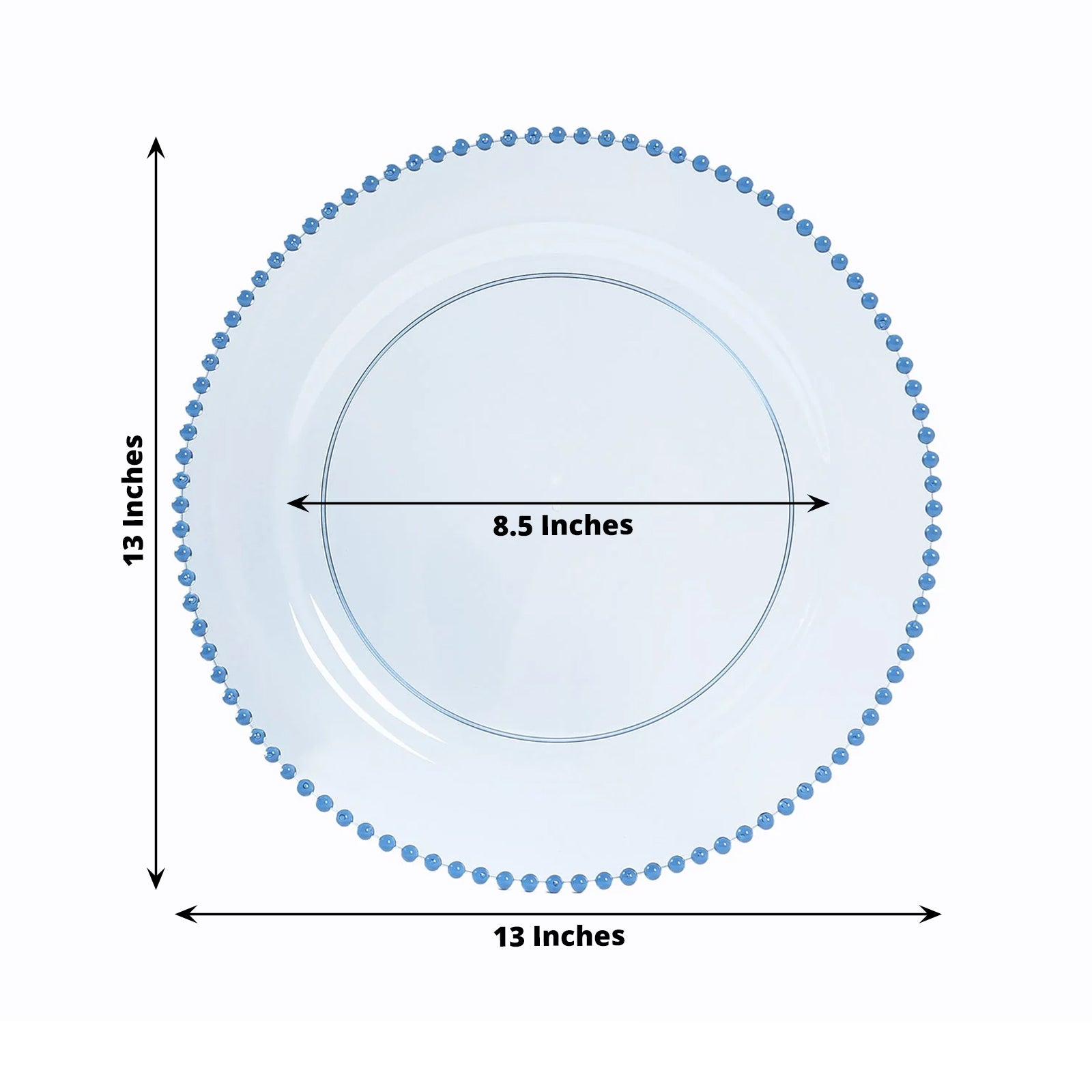 10-Pack Economy Round Plastic Charger Plates 13’’ in Transparent Dusty Blue with Beaded Rim Stylish Dinner Party