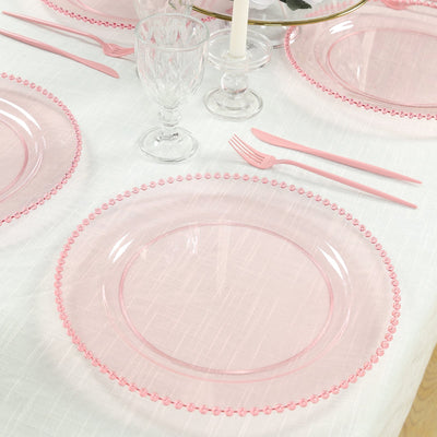 10-Pack Economy Round Plastic Charger Plates 13’’ in Transparent Blush with Beaded Rim Stylish Dinner Party Serving