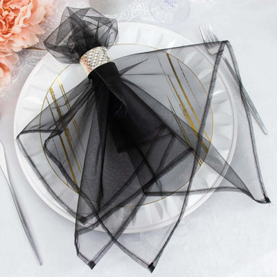 10 Pack Organza 23"x23" Napkins Black - Sheer Cloth Napkins