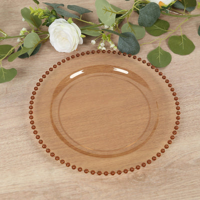 10-Pack Plastic 10’’ Round Dinner Plates in Amber Gold with Beaded Rim - Disposable Party Plates for Banquets & Festive