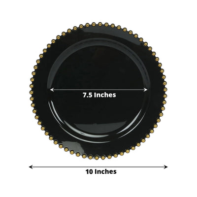 10-Pack Plastic 10’’ Round Dinner Plates in Black with Gold Beaded Rim - Disposable Party Plates for Banquets & Festive