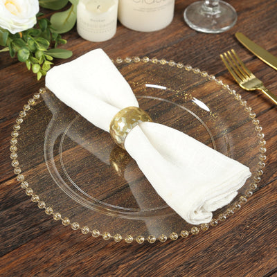10-Pack Plastic 10’’ Round Dinner Plates in Clear Gold Glittered with Beaded Rim - Disposable Party Plates for Banquets