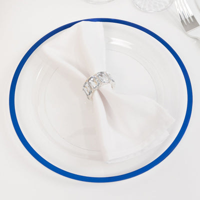 10-Pack Plastic 10’’ Round Dinner Plates in Clear with Blue Rim - Disposable Party Plates for Classy Banquets & Special