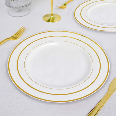 10-Pack Plastic Dessert Plates Ivory with TrÃ¨s Chic Gold Rim - Disposable Plates for Parties 8’’ - Plates