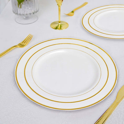 10-Pack Plastic Dessert Plates White with TrÃ¨s Chic Gold Rim - Disposable Plates for Parties 8’’ - Plates