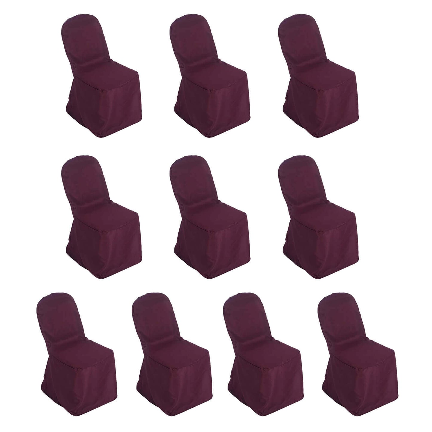 10 Pack Polyester Chair Cover for Banquet Chairs Burgundy - Stain-Resistant Reusable Slip-On Slipcover