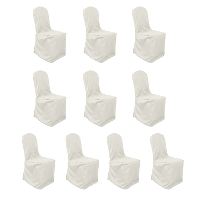 10 Pack Polyester Chair Cover for Banquet Chairs Ivory - Stain-Resistant Reusable Slip-On Slipcover