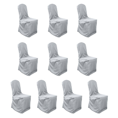 10 Pack Polyester Chair Cover for Banquet Chairs Silver - Stain-Resistant Reusable Slip-On Slipcover