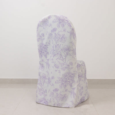 10 Pack Polyester Chair Covers for Banquet Chairs â€“ White Lavender Lilac French Toile Pattern Reusable