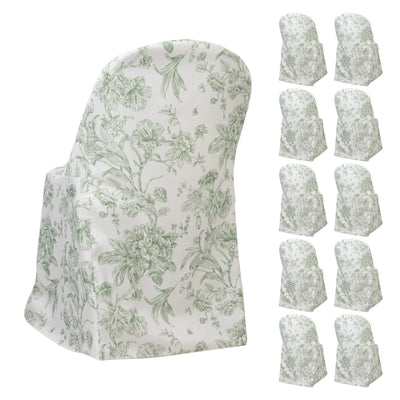 10 Pack Polyester Chair Covers for Folding Chairs â€“ White Dusty Sage Green French Toile Pattern Reusable