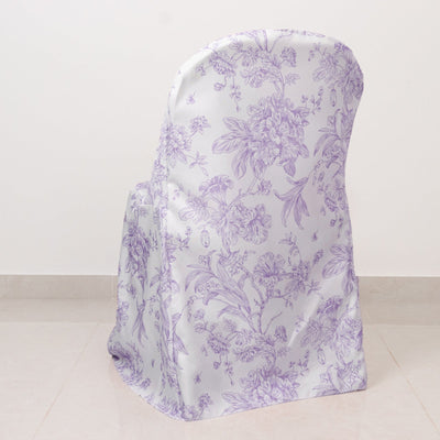 10 Pack Polyester Chair Covers for Folding Chairs â€“ White Lavender Lilac French Toile Pattern Reusable