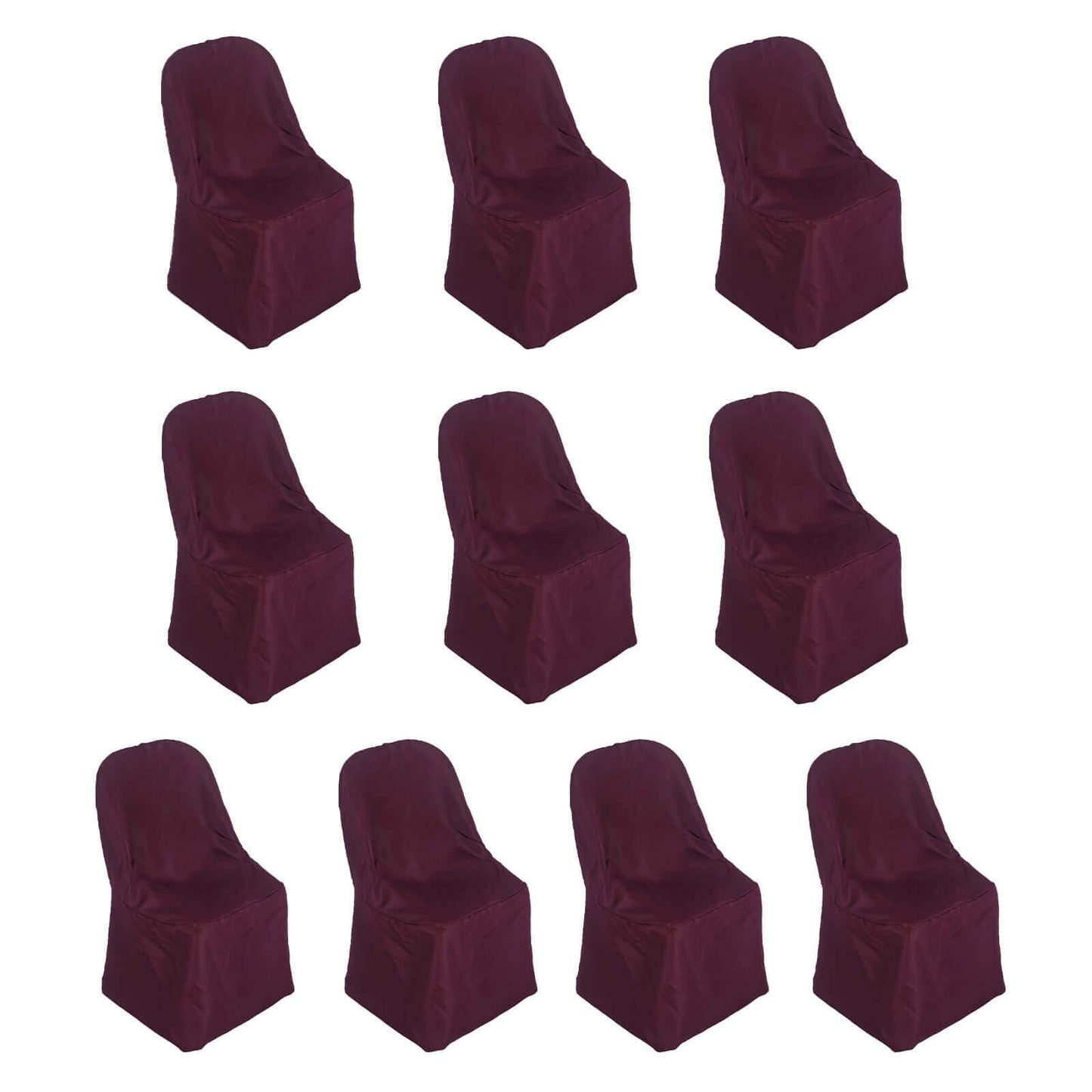 10 Pack Polyester Chair Covers for Folding Chairs Burgundy - Wrinkle-Free Stain-Resistant Slip-On Slipcovers
