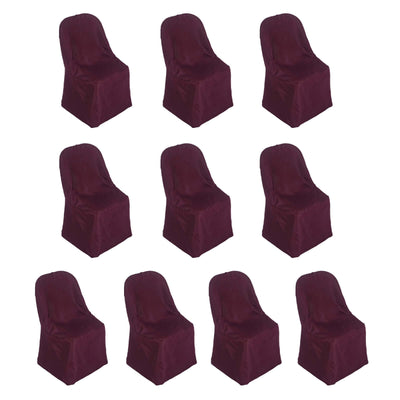10 Pack Polyester Chair Covers for Folding Chairs Burgundy - Wrinkle-Free Stain-Resistant Slip-On Slipcovers