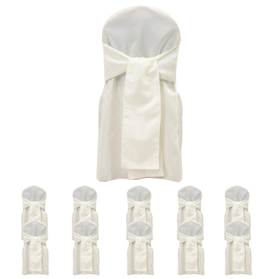 10-Pack Polyester Slip-On Banquet Chair Covers with Attached Sashes â€“ Ivory Reusable Stain-Resistant Covers
