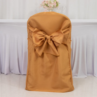 10-Pack Polyester Slip-On Folding Chair Covers with Attached Sashes â€“ Gold Durable Reusable Covers for Wedding &