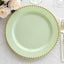 10-Pack Plastic 10" Round Dinner Plates in Sage Green with Gold Beaded Rim - Disposable Party Plates for Banquets & Festive Occasions