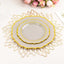 10-Pack Plastic 8" Round Dessert Plates in Taupe with Gold Scalloped Rim - Disposable Appetizer/Salad Plates