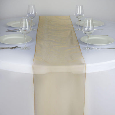 10 Pack Sheer Organza 14"x108" Table Runners Gold - Soft and Lightweight Table Accent for Weddings