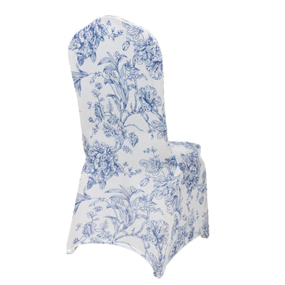 10 Pack Spandex Chair Covers for Banquet Chairs â€“ White Blue French Toile Reusable Stretch Slip-On Floral Covers