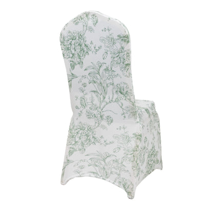 10 Pack Spandex Chair Covers for Banquet Chairs â€“ White Dusty Sage Green French Toile Reusable Stretch Slip-On Floral