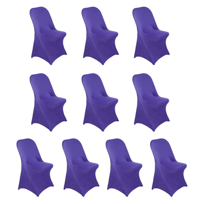 10 Pack Stretch Spandex Chair Covers Purple for Folding Chairs - Durable 160GSM Fitted Slipcovers