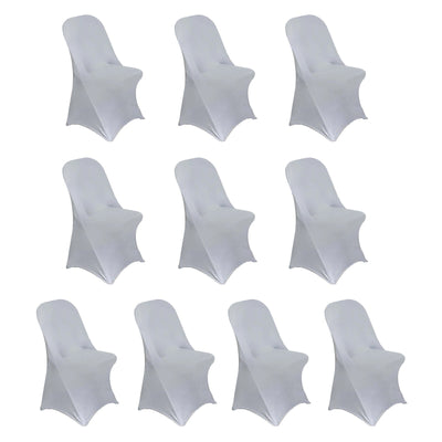 10 Pack Stretch Spandex Chair Covers Silver for Folding Chairs - Durable 160GSM Fitted Slipcovers