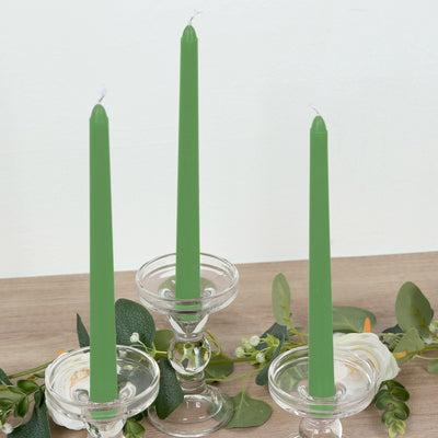 10-Pack Taper Candles Premium Wax Design Green - Unscented Candles for Upscale Settings 10’’ - Decorations