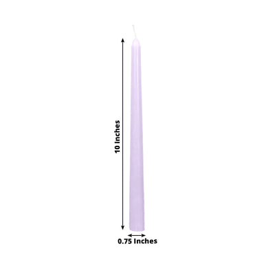 10-Pack Taper Candles Premium Wax Design Lavender Lilac - Unscented Candles for Upscale Settings 10’’ - Decorations